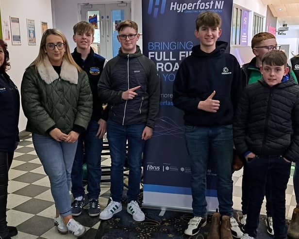 Straid YFC with Hyperfast NI representative at the YFCU ten pin bowling competition held at Dundonald Icebowl. Picture: YFCU