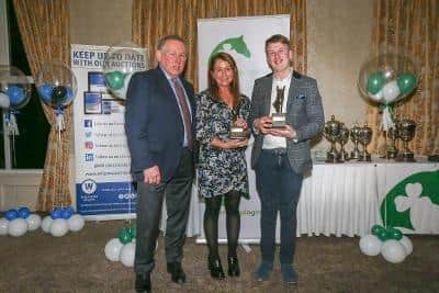Outstanding Achievement Awards, in recognition of exceptional results during 2023, to Niamh McEvoy (Maeve representing) and Jonathan Smyth with James Kernan presenting. (Pic: SJI Ulster Region)