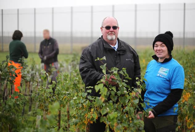 Pictured among some of the trees growing in the prison are Malcolm McClenaghan, Governor in charge of Activities, and Aisling Gribbin from the Causeway Coast and Glens Heritage Trust