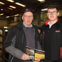 Thomas Quinn, Ballygawley, chats to sponsor David Henderson at the April Dungannon Dairy Sale. Picture: Julie Hazelton