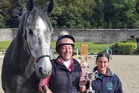 Jenna Coote and Teddy receive The Gorgeous George Perpetual Cup from Alison Donnell, Secretary