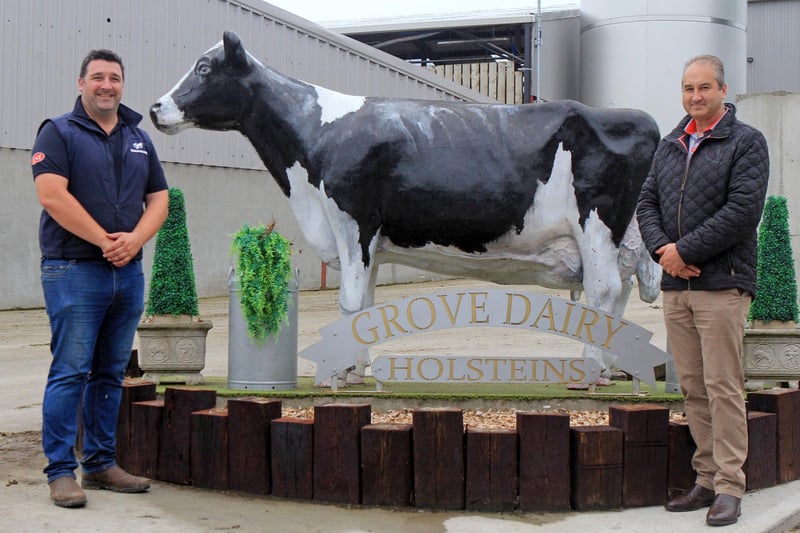 John Mitchell, Grove Dairy, Castlederg, with Jim Irwin, Lely Center Eglish. Picture: Julie Hazelton