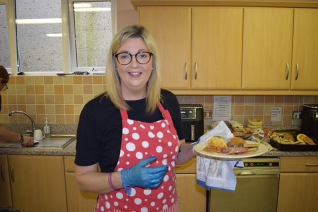 Louise McFetridge busy in the kitchen during the Garvagh YFC big breakfast and car wash which was held recently