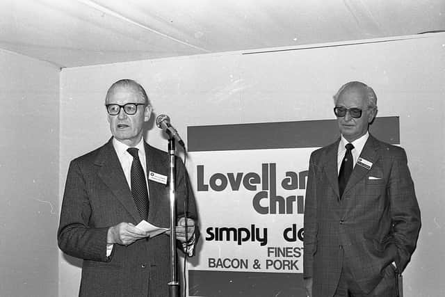 In November 1982 a new £2¼ million pork and bacon factory had been opened by Lovell and Christmas (Ulster) Ltd at Ballylummin, Ahoghill. Farming Life reported that it was one of the most modern factories in Europe. Mr Michael Webster, left, chairman of Fitch Lovell Plc, who unveiled the plaque for the official opening of the factory. On the right is Mr T L McElderry, chairman of Lovell and Christmas (Ulster) Ltd. Picture: Farming Life archives/Darryl Armitage