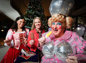 Belfast’s favourite Fairy Godmother May McFettridge, who this year celebrates a record-breaking 32 Grand Opera House pantomime seasons is joined by Cinderella herself (Kia-Paris Walcott) and Caroline Martin, Corporate Marketing and Communications Manager from Dale Farm.
