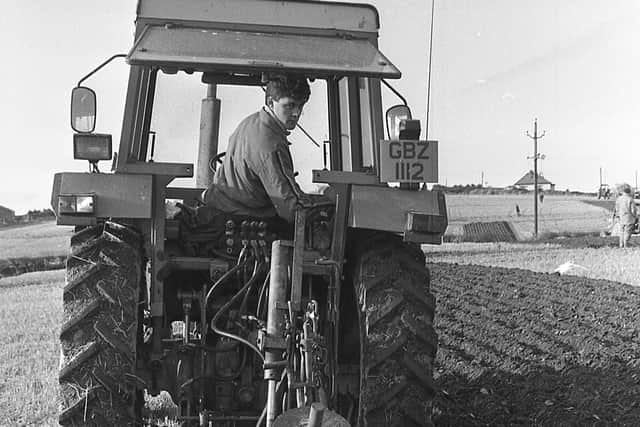 They had been ploughing straight furrows at Groomsport, Co Down, at the end of January 1992. Competitors from all over the province showed of their expertise at the Newtownards Young Farmers’ Club ploughing match. Pictured is John Griffiths from Newtownards YFC competes in the under-25 world-type work class at Groomsport. Picture: Farming Life/News Letter archives