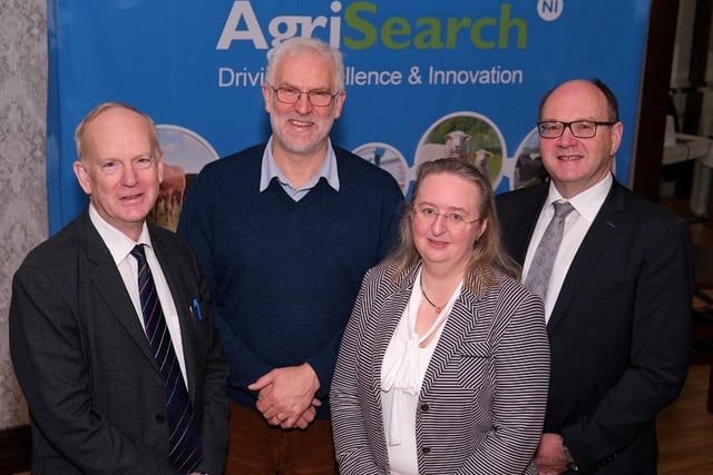 Presenting at the Research and Innovation Needs Conference (l-r): Dr. Sinclair Mayne Independent Scientific Advisor to AgriSearch, Professor Phil Jordan, Ulster University, Professor Elizabeth Magowan, AFBI and Professor Nigal Scollan Queens University Belfast