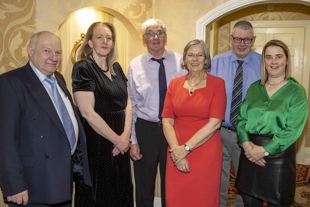 Pictured at Holstein NI’s annual dinner in Ballymena are, from left: guests Padraig and Mary O’Kane, Trioliet; club president Daivd Perry, and wife Beatrice; club secretary/treasurer John Martin, and wife Vanessa. Picture: Kevin McAuley/McAuley Multimedia
