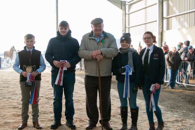 CLHBS young handler championship 2022 winners, champion: Finn Todd, reserve champion: Kristina McLernon,  Bonnie Taggart and Edward Leverett with CLHBS president Fred Hanna (Picture courtesy of Amanda Stewart Photography)