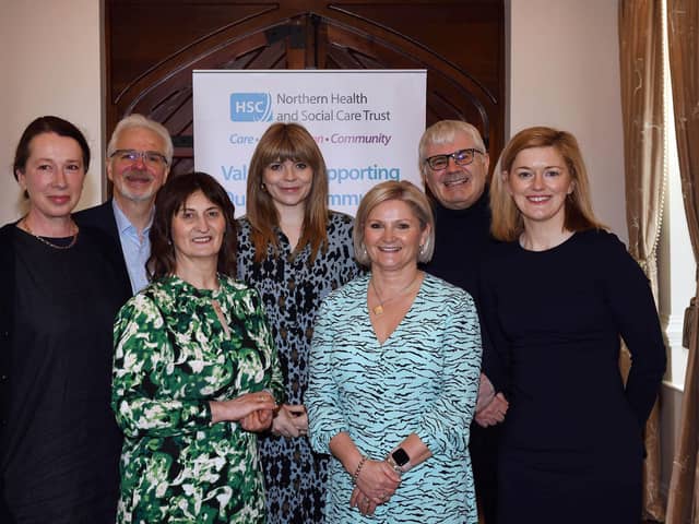 Conference speakers, Sharon Adams, Dr Suzanne Johnston, Dr Rebecca Orr, Martin Seager and Christina Faulkner along with Yvonne Carson, Northern Trust rural health and well-being manager, and Hugh Nelson, Northern Trust head of community wellbeing. Picture: Submitted