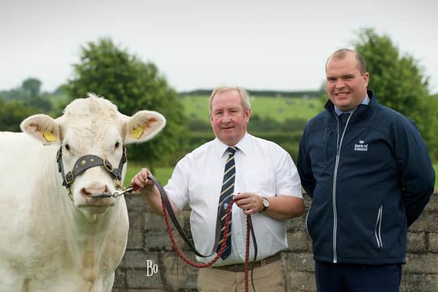 NI Charolais Club Vice Chairman, Harry Heron pictured with Bank Of Ireland Agri Business Manager for NI, Richard Primrose. Pic: Charolais Club