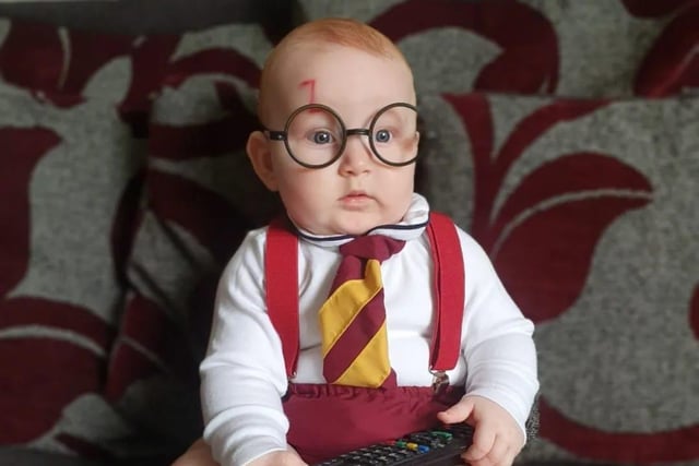 Barney Fagan is already a 'Potter-head' at just seven months old as he dressed up as Harry Potter on his first ever World Book Day.