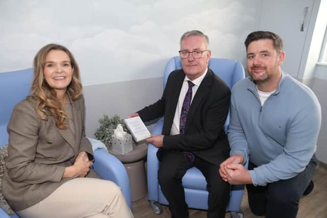 Corrina and Johnny McAleese pictured at the opening of the Infinity Room in Causeway Hospital with Health Minister Mike Nesbitt.