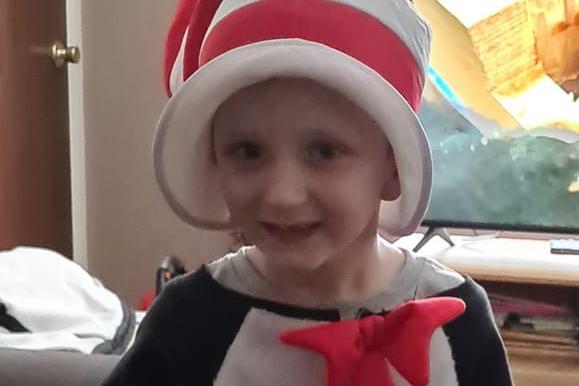 Dr. Seuss' own Cat in the Hat - also known as six year old Christopher Jacob Morris - is rocking his outfit today.