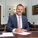 UUP MLA Robbie Butler announced as new Health Minister after party colleague Mike Nesbitt resigned.  Robbie Butler pictured signing in at the Speaker’s Office at Parliament Buildings, Stormont. Picture by Jonathan Porter/PressEye