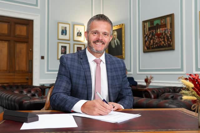UUP MLA Robbie Butler announced as new Health Minister after party colleague Mike Nesbitt resigned.  Robbie Butler pictured signing in at the Speaker’s Office at Parliament Buildings, Stormont. Picture by Jonathan Porter/PressEye