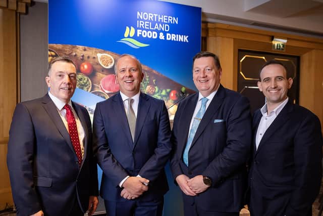 Let to right: NIFDA Chair George Mullan, Simon Roberts, Chief Executive Officer, Sainsbury's,  NIFDA Executive Director Michael Bell, Russell Smyth, Head of Sustainable Futures, KPMG Ireland.