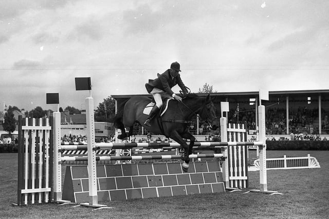 David Browne on Countryman shows his form as a world-class showjumper, as he goes clear in the Royal Mail International Welcome Stakes at the Balmoral Show in May 1991.  Picture: News Letter/Farming Life archives