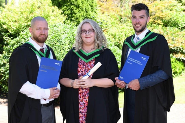 Congratulations to Foundation Degree in Food and Drink Manufacture graduates Matthew Brown (Portadown), Ruth Hobson (Dungannon) and Matthew Bowers (Portadown) who graduated from Loughry Campus. The graduates have been earning and learning following the Higher Level Apprenticeship (HLA) route to attain their qualification whilst working in the food industry. Well done! Pic: CAFRE