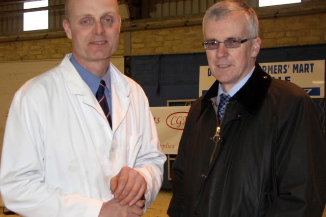 Michael Robson, president, British Simmental Cattle Society, chats to John Henning, head of agricultural relations, Northern Bank, sponsor of the NI club's Dungannon show and sale. Picture: Julie Hazelton