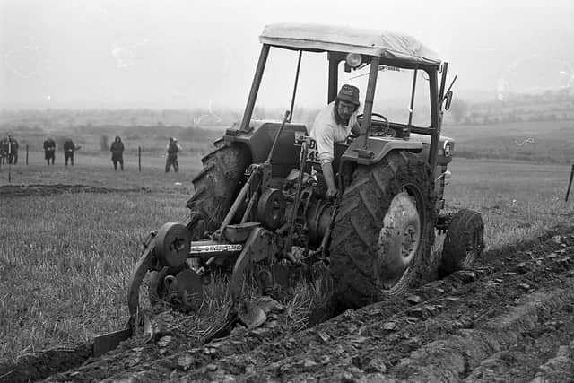Mr George Murphy from Hillsborough Ploughing Society making a good job of the furrows in November 1982 at the International Ploughing Match at Ardglass, Co Down. Picture: Farming Life/News Letter archives