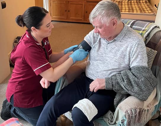 Community Stroke Nurse, Jacqueline Quinn with Hugh