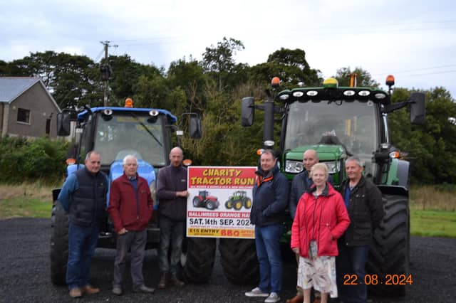 Organising Committee for Ballinrees Community and Culture Society read for their annual charity tractor run, from left, Mervyn Dallas, Glenn Kerr (chairman) Jonathan Kerr, Samuel Sloan (secretary) Edwin Calvin, Helen Sloan, Samuel Calvin. (Pic: Freelance)