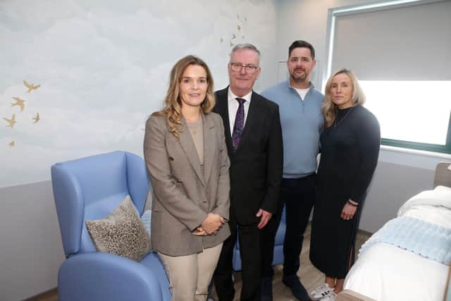Pictured at the opening of the Infinity Room are Noah’s parents Corrina and Johnny McAleese, Health Minister Mike Nesbitt and Leona Laverty, Bereavement Co-Ordinator, Northern Trust.