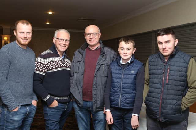 Attending the meeting of Fermanagh Grassland Club are (from left) William and John Egerton, Rosslea and Brian Robinson, Newtownbutler with sons Joe and Neil. Pic: Raymond Humphreys
