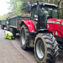 The tractors and trailers being checked by enforcement officers