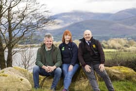 Barclay Bell, former Ulster Farmers' Union president, HSENI's Camilla Mackey and Martin Malone, NFU Mutual Manager for NI. Image: Steven McAuley/McAuley Multimedia