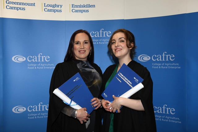 Bangor graduates Sarah-Jane Smith (Cedarmount Veterinary Clinic) and Olivia Scott (Rathgael Veterinary Clinic) completed Level 3 Diplomas in Veterinary Nursing (Companion Animal) which they studied at CAFRE, Greenmount Campus. (Pic: CAFRE)