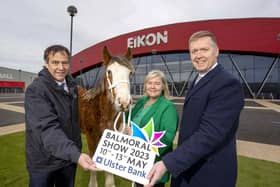 Ulster Bank’s Senior Agricultural Manager, Cormac McKervey; RUAS Operations Director, Rhonda Geary and Ulster Bank’s Head of NI, Mark Crimmins gathered recently at Balmoral Park to announce that Ulster Bank will return as the principal sponsor of the 2023 Balmoral Show. Image: McAuley Multimedia