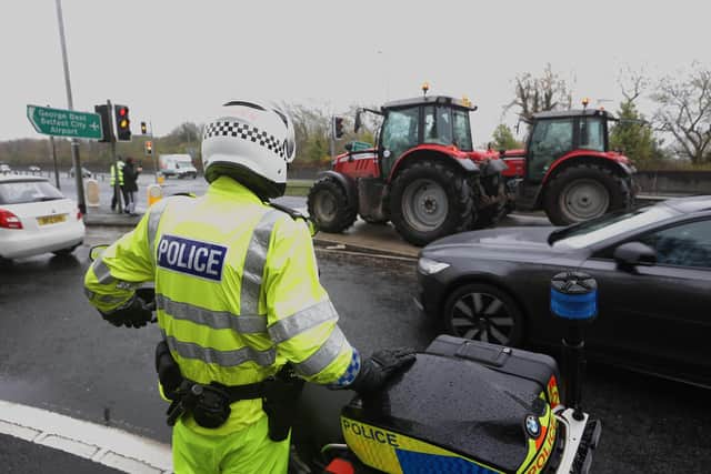 Vehicles on Sydenham by-pass in Belfast, as the National Fuel Protest against rising fuel prices continues. Picture date: Tuesday April 14, 2026. PA Photo. Photo credit should read: Liam McBurney/PA Wire