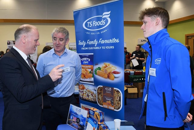 Fintan McCann (Head of Food Education, CAFRE) caught up with Loughry graduate Richard McNeill (Quality Manager) and Brian Cosgrove (HR Manager) from TS Foods when they attended the Opportunities in Food Careers Fair at CAFRE Loughry Campus.