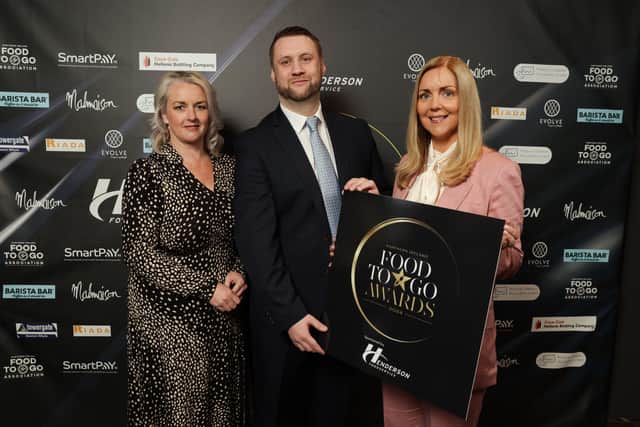 Left to right: Junior Minister Pam Cameron, NI Food to Go Association founder Michael Henderson and chairperson of the NI Food to Go Association and sales director at Henderson Foodservice, Kiera Campbell