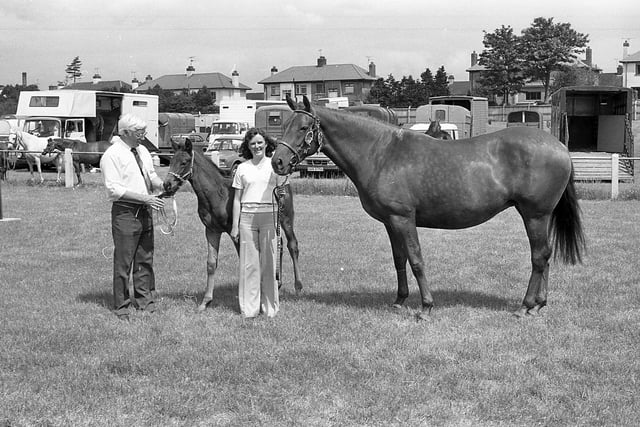 Mrs Ann Henderson from Comber, Co Down, with her hunter brood mare champion at the Ballymena Show in June 1982. Picture: Farming Life/News Letter archives