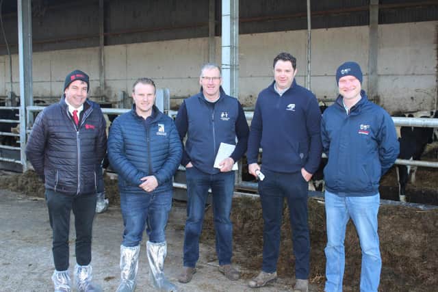 Colin Purdy, Mason's Animal feeds; James Compston, Ai Services; Philip Tinsley (host); Iain Smith, veterinarian and Lyle Hamilton, FarmGate Nutrition