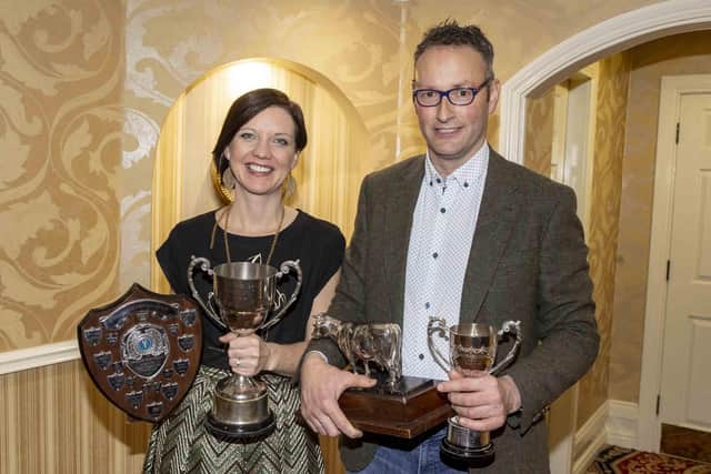 Jill and Nicholas McCann, Smilahill Herd, Bangor, collected an array of awards at Holstein NI’s annual dinner, held in Ballymena. Picture: Picture: Kevin McAuley/McAuley Multimedia