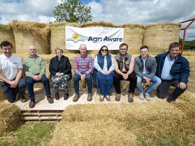 Agri Aware executive director Marcus O'Halloran, Mike, Gertie, Stephen, Aine, Jim and Tom Byrne and Agri Aware chairman Shay Galvin at the Agri Aware Open Farm Day at the Byrne family farm on Saturday, June 15th. Picture: Agri Aware