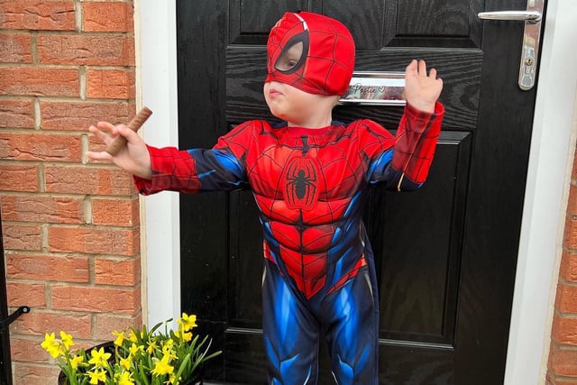 Three year old Oakley is ready to spin some webs and save some lives as he dressed up as the amazing Spider-Man.