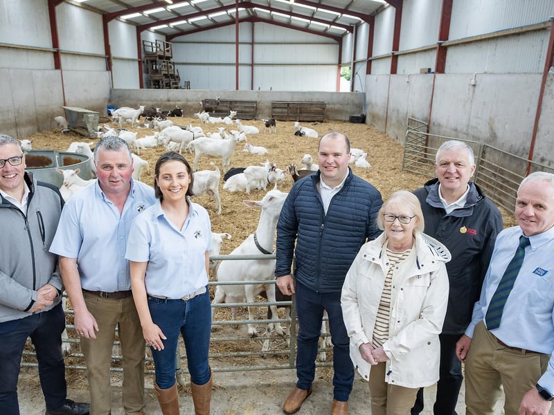 On Beatties Glenpark Farm, Omagh with Richard and Selina Beattie are Joe McDonald ASDA, Richard Primrose Bank of Ireland, William Irvine Ulster Farmers’ Union, Jennifer Hawkes Rural Support and Shelby Caldwell Moy Park