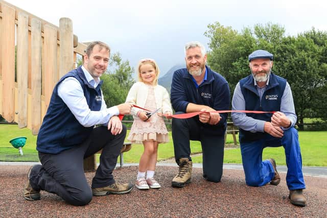 Photo Martina Regan Connemara 1: Eugene Finnerty, NPWS; Mia Suhr, Minister of State Christopher O’Sullivan; Martin Coyne, Foreperson, NPWS.