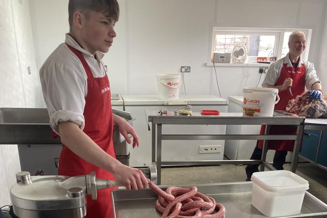Jacob Neill making Dexter beef sausages.