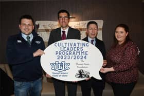Richard Beattie, YFCU deputy president, Peter Brown, solicitor Martin King French and Ingram LLP Solicitors, Rodney Brown, head of agribusiness Danske Bank, Shannen Vance, YFCU vice president. Picture: YFCU