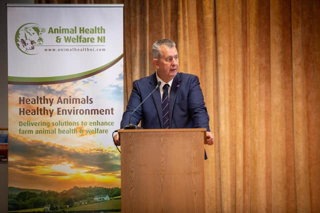 Edwin Poots MLA, DAERA Minister, addressing the ‘Healthy Animals – Healthy Environment’ conference