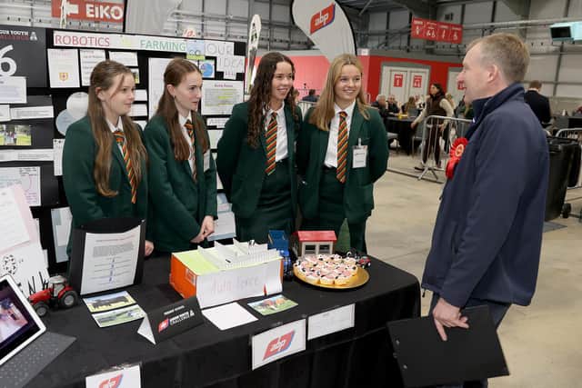 Friends School Lisburn’s team pictured at last year’s farm-to-fork exhibition at the Eikon Centre, Balmoral Park. Friends are now competing in the 2023 Final against teams from Down High School, St. Killian’s College and St. Louis Grammar School. The overall winner will be announced at this year’s exhibition on 27th October. (Pic: MCAULEY_MULTIMEDIA)