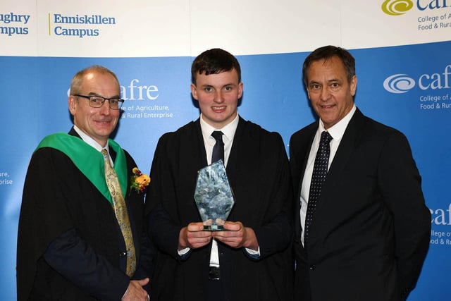 Ethan McKee (Comber) was presented with the Department of Agriculture, Environment and Rural Affairs Prize awarded to the top Level 3 Advanced Technical Extended Diploma in Land-based Engineering student by Martin McKendry (CAFRE Director) and Cormac McKervey (Head of Agriculture, Ulster Bank and Guest Speaker)