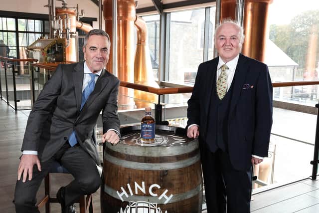 Founder of Hinch Distillery, Dr Terry Cross OBE and James Nesbitt.  (Picture by Kelvin Boyes / Press Eye)
