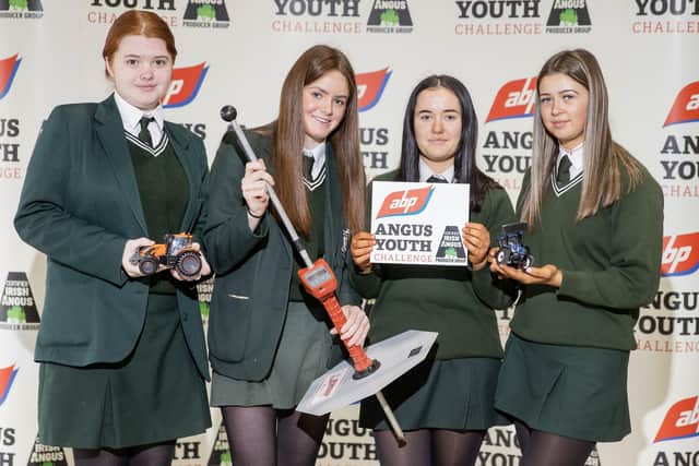 Zara Mulhern, Sarah Gilchrist, Scarlett Twomey and Zara Smyth from St. Colmcille’s High School Crossgar. Pic: McAuley Multimedia